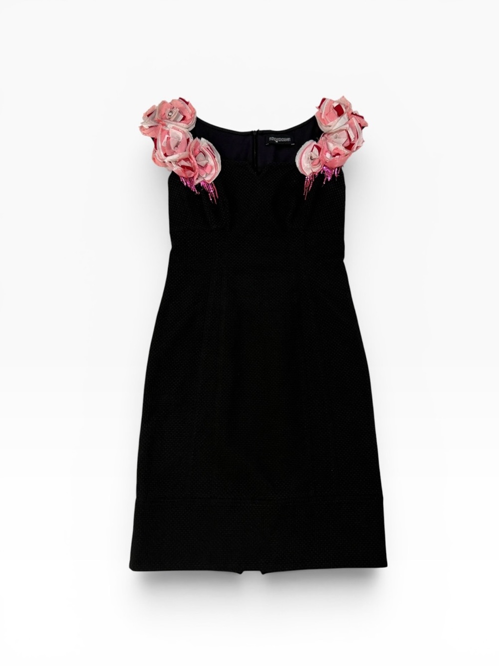 Designer Dress MARIA GRAZIA SEVERI UK 6 It 42 black LBD Cocktail Pink Floral